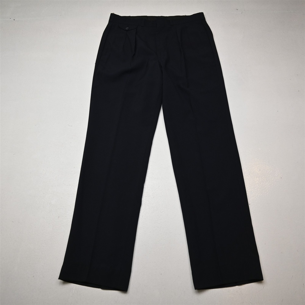 Vtg‎ Mens 31x32 Navy Blue Rainy Day Wools High Waist Pleated Mens Pants
